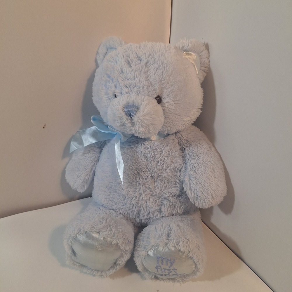 Baby GUND "My First Teddy" Bear Blue 14" Stuffed Plush Toy